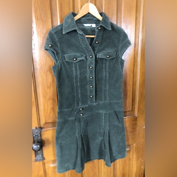 90s Olive Green Corduroy Mini Dress - Picture 2 of 15